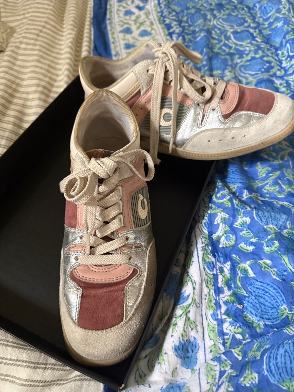 Coach Women's Pink and Silver Mixed-Material Lace-Up Sneakers